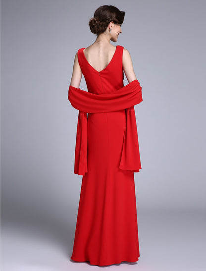 Mermaid / Trumpet Mother of the Bride Dress Wrap Included Cowl Neck Floor Length Chiffon Sleeveless yes with Pleats