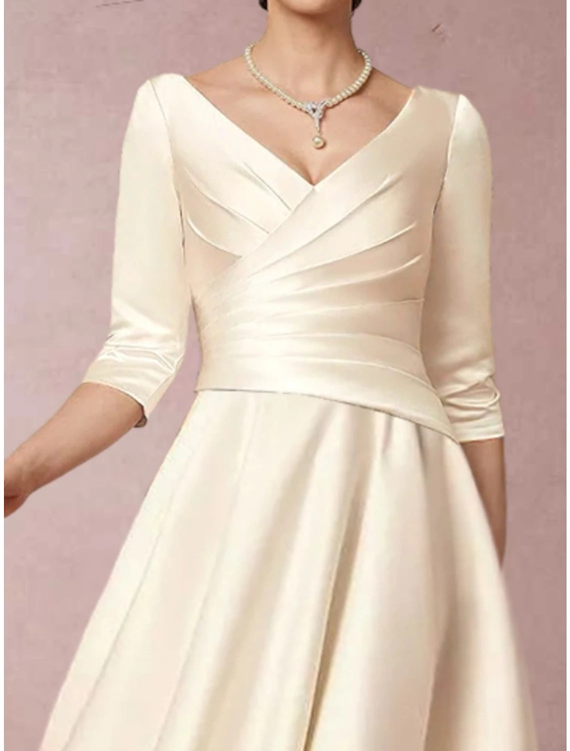 A-Line Mother of the Bride Dress Simple Elegant V Neck Tea Length Sati LD Dress A-Line Mother of the Bride Dress Simple Elegant V Neck Tea Length Sati LD Dress