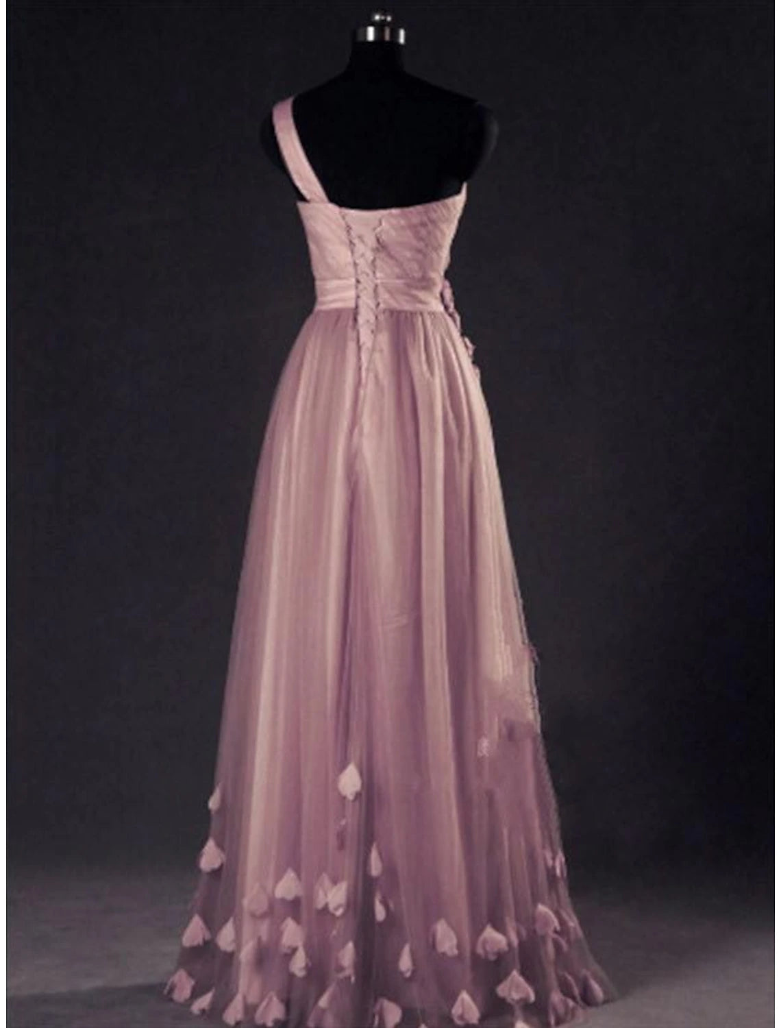 A-Line Prom Dresses Elegant Dress Wedding Guest Prom Floor Length Sleeveless One Shoulder Tulle with Appliques