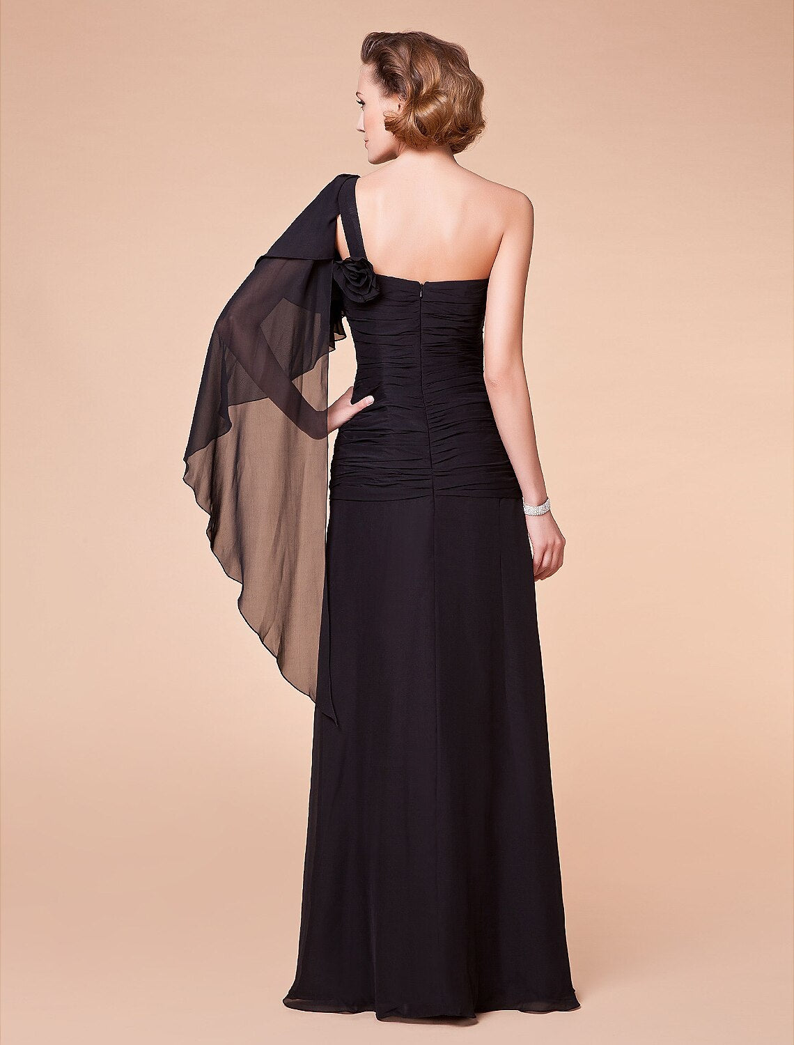 A-Line Mother of the Bride Dress Floral One Shoulder Floor Length Chiffon Sleeveless with Criss Cross Side Draping Flower