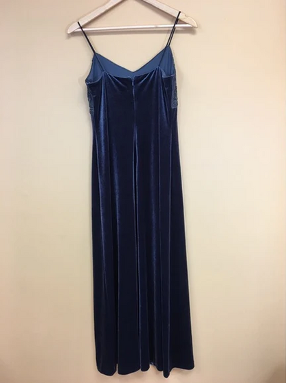 Elegant Velvet V-Neck Spaghetti Strap Lace-Trim Floor-Length A-Line Prom Dress