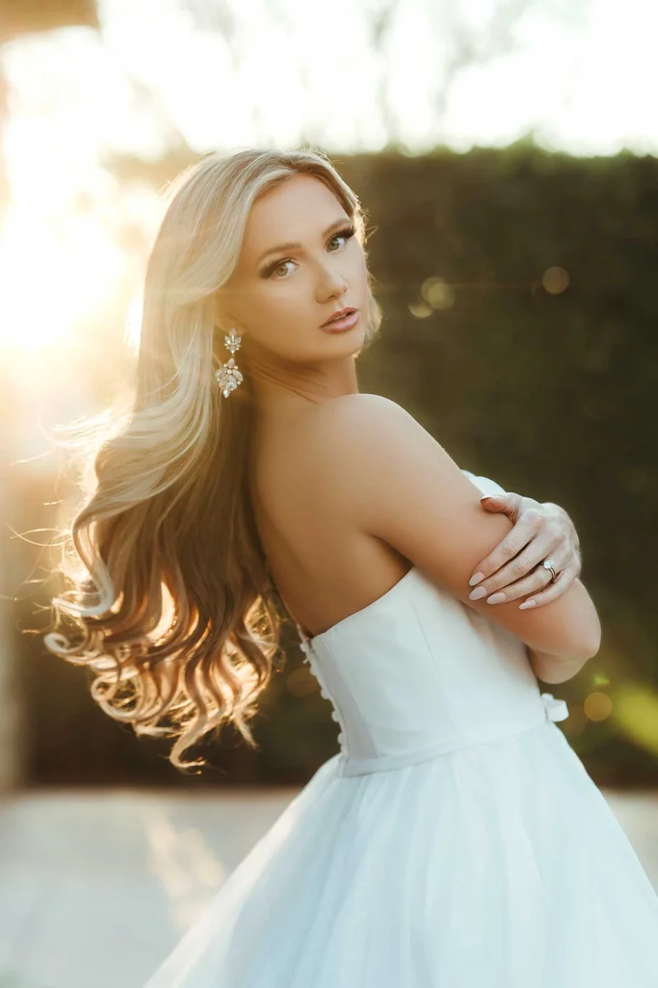 strapless a line organza bow sash button back wedding dress