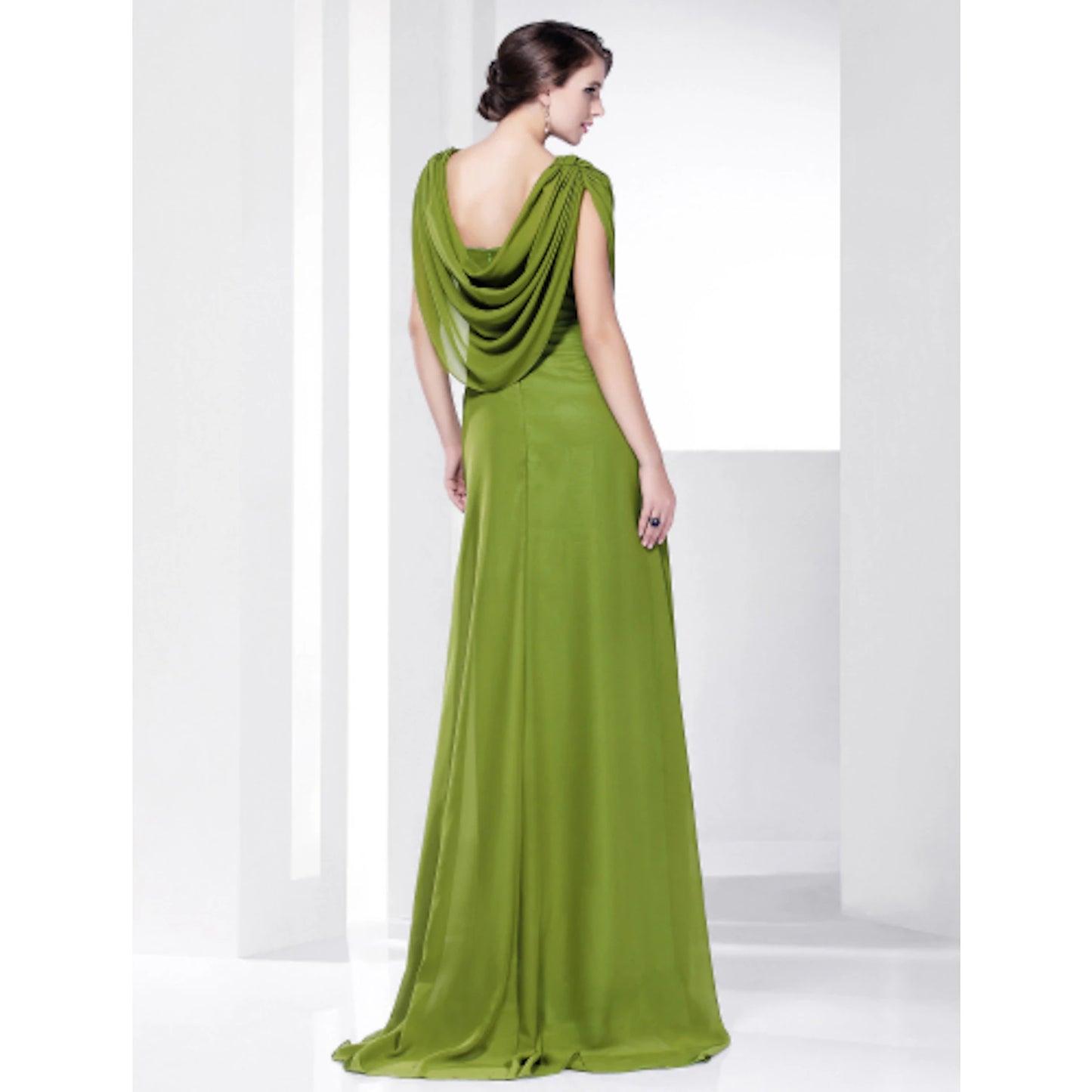 A-Line Celebrity Style Inspired by Grammy Formal Evening Military Ball Dress Cowl Neck Short Sleeve Sweep / Brush Train Chiffon