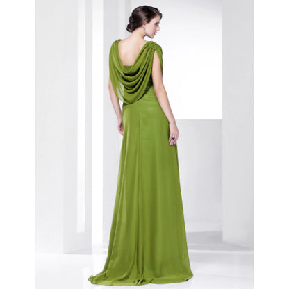 A-Line Celebrity Style Inspired by Grammy Formal Evening Military Ball Dress Cowl Neck Short Sleeve Sweep / Brush Train Chiffon