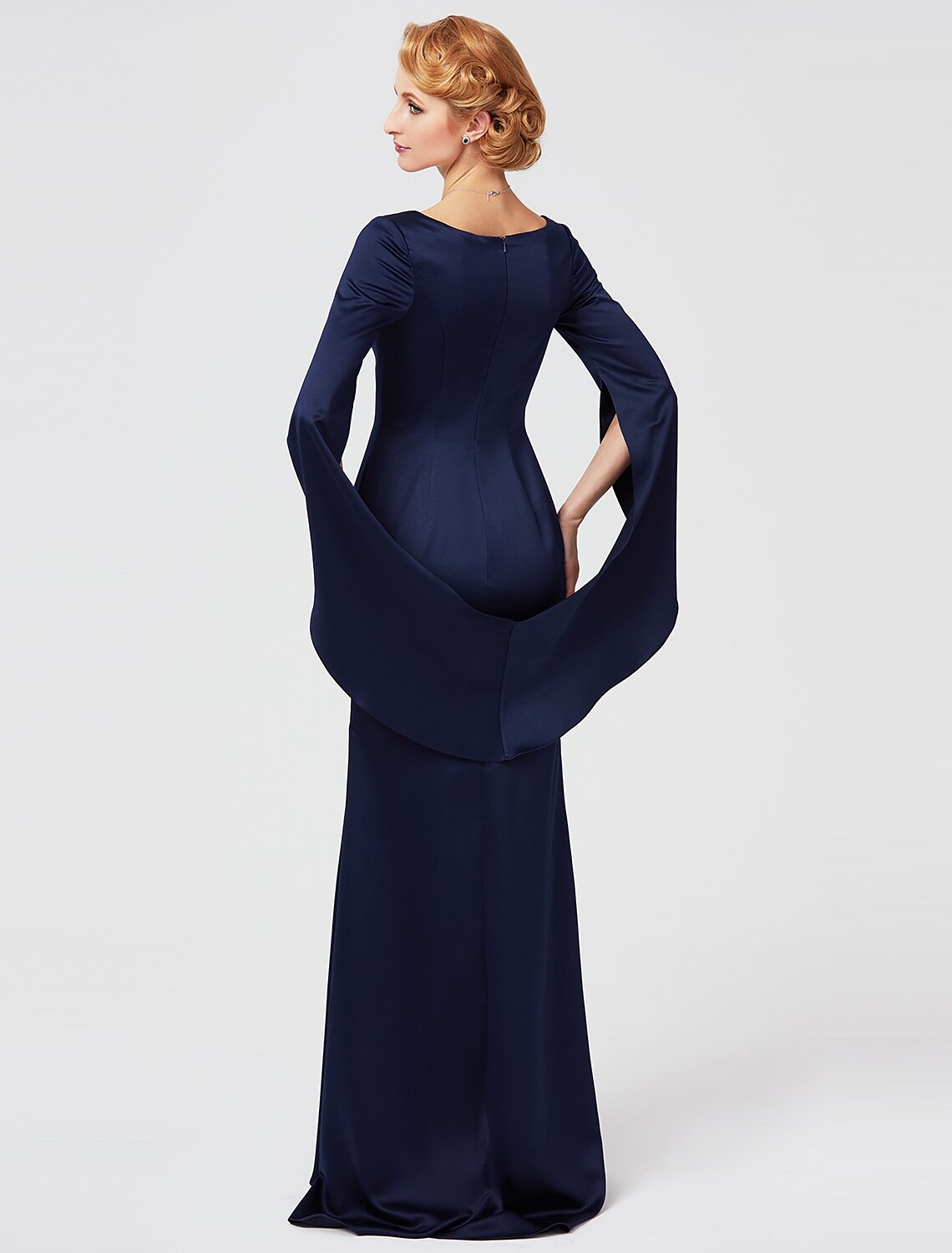 Mermaid / Trumpet V Neck Floor Length Polyester Mother of the Bride Dress with Pleats/ Split