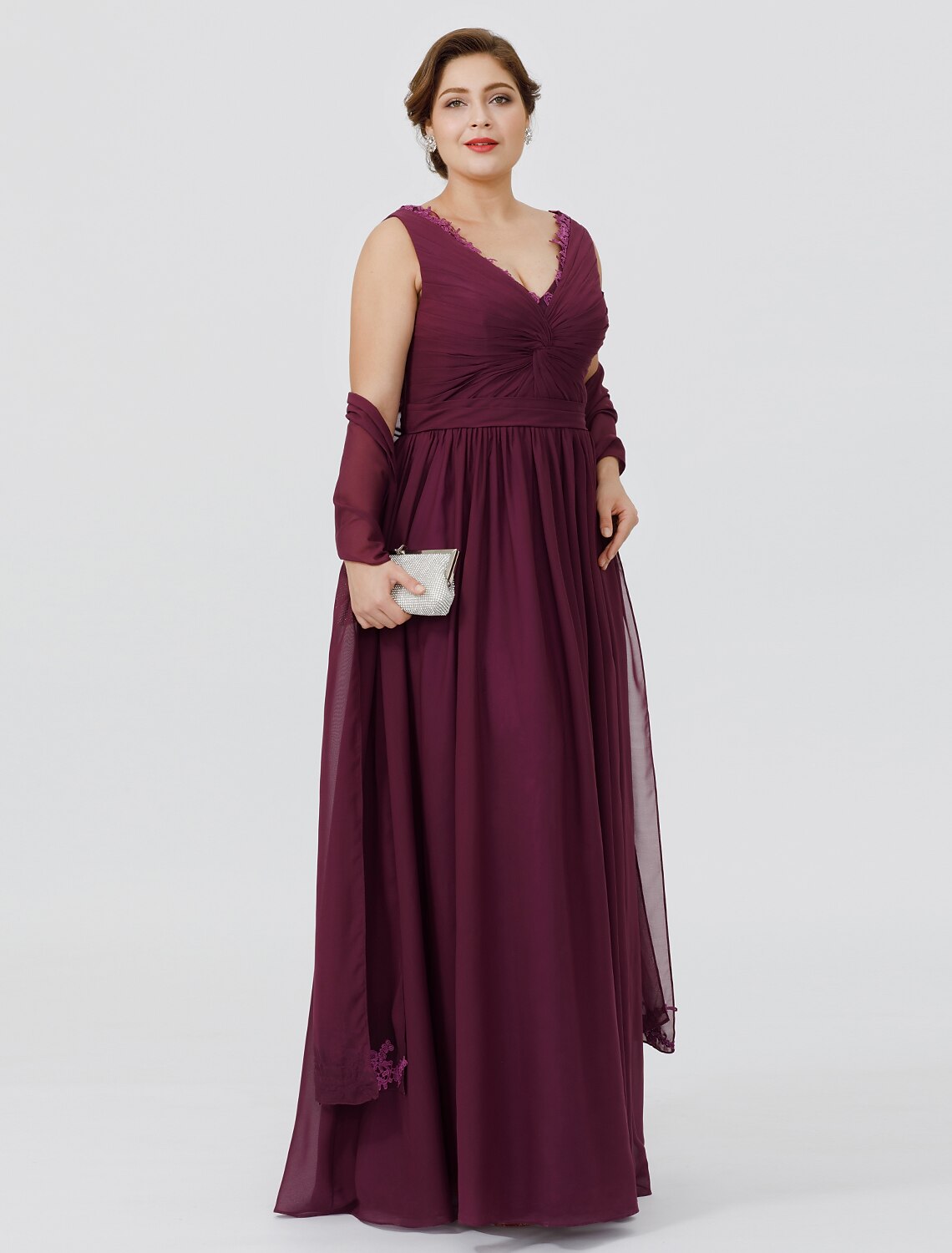 Sheath / Column Mother of the Bride Dress Formal Classic & Timeless Elegant & Luxurious Plus Size V Neck Floor Length Chiffon Sleeveless yes with Sash / Ribbon Criss Cross Appliques