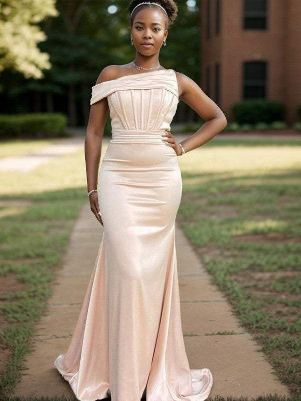 Sheath/pillar shaped silk satin pleats in a timely and long style bridesmaid dress