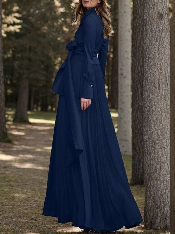 A-line/Princess bow V-neck long sleeved chiffon mop mother of the bride dresses