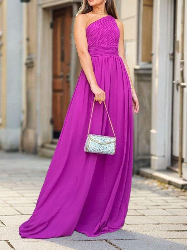 A-shaped shoulder pleats and ground chiffon mother of the bride dresses