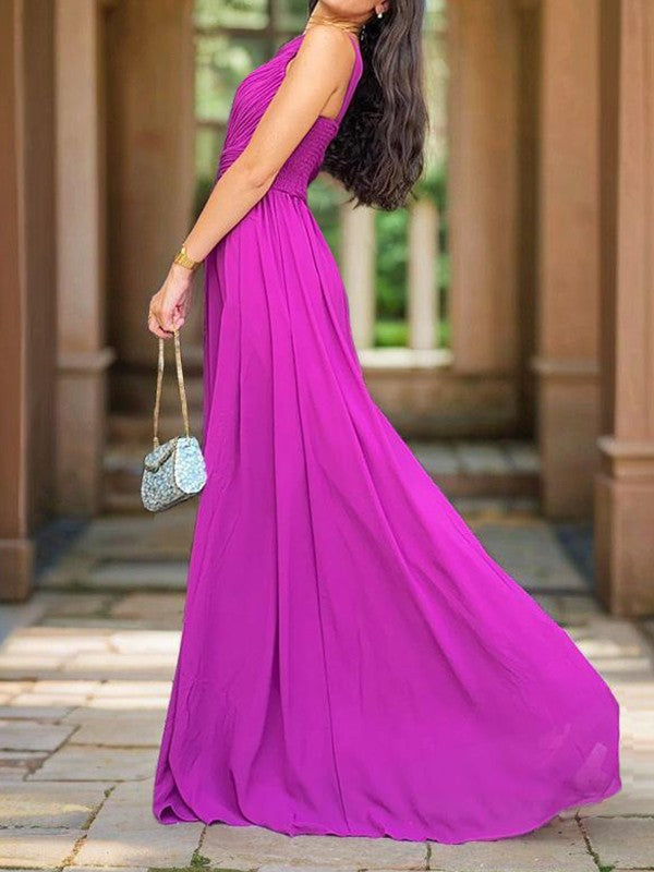 A-shaped shoulder pleats and ground chiffon mother of the bride dresses