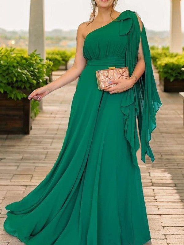 A-shaped shoulder pleats and ground chiffon mother of the bride dresses