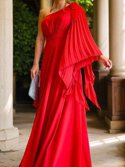 A-shaped shoulder pleats and ground chiffon mother of the bride dresses