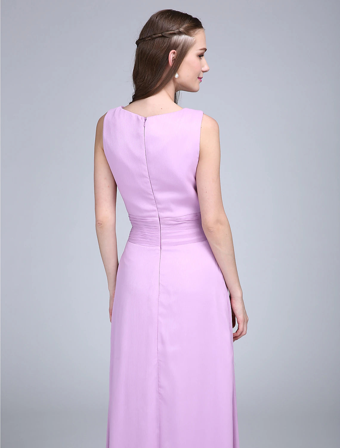 Sheath / Column Bridesmaid Dress Cowl Neck Sleeveless Elegant Floor Length Chiffon with Sash / Ribbon / Ruched