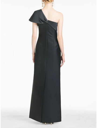 Metallic Satin One-Shoulder Mermaid Evening Gown with Beaded Bow Accent