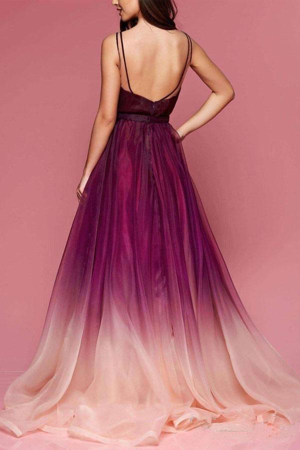 Elegant chestnut gradient dance dress V-neck women's long formal dress