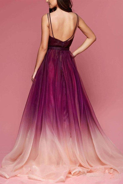Elegant chestnut gradient dance dress V-neck women's long formal dress