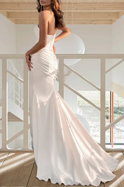 Leisure Wedding Dress Sweeping/Brushing Mermaid/Loudspeaker Long sleeved Summer Bridal Dress