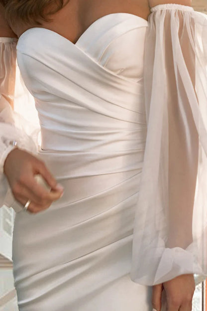 Leisure Wedding Dress Sweeping/Brushing Mermaid/Loudspeaker Long sleeved Summer Bridal Dress