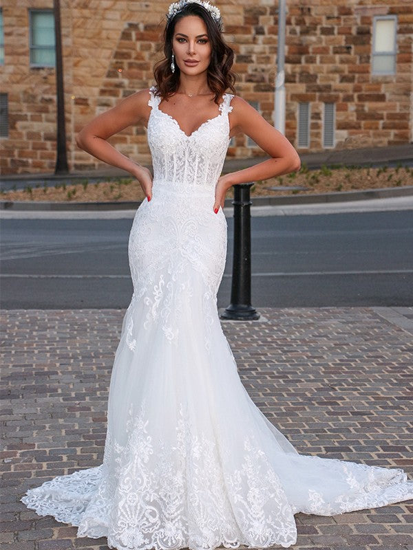 trumpet/mermaid sleeveless v-neck sweep/brush train lace tulle dresses Mermaid / Trumpet Prom Dresses Sparkle & Shine Dress Formal Sweep / Brush Train Sleeveless V Neck Sequined Backless with Glitter Sequin