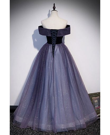 Elegant purple sequin suede off shoulder short sleeved ball dress purple A-line/princess backless and floor length floor length drag long evening dress