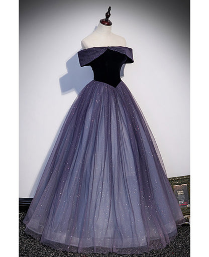 Elegant purple sequin suede off shoulder short sleeved ball dress purple A-line/princess backless and floor length floor length drag long evening dress