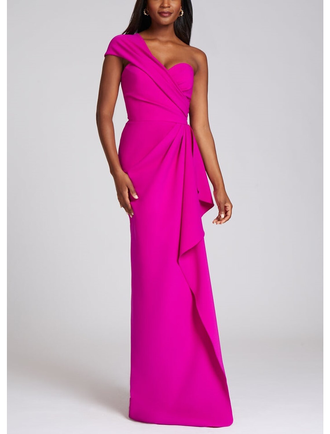 A-Line Evening Gown Elegant Dress Formal Birthday Floor Length Sleeveless One Shoulder Chiffon with Pleats Ruched Ruffles