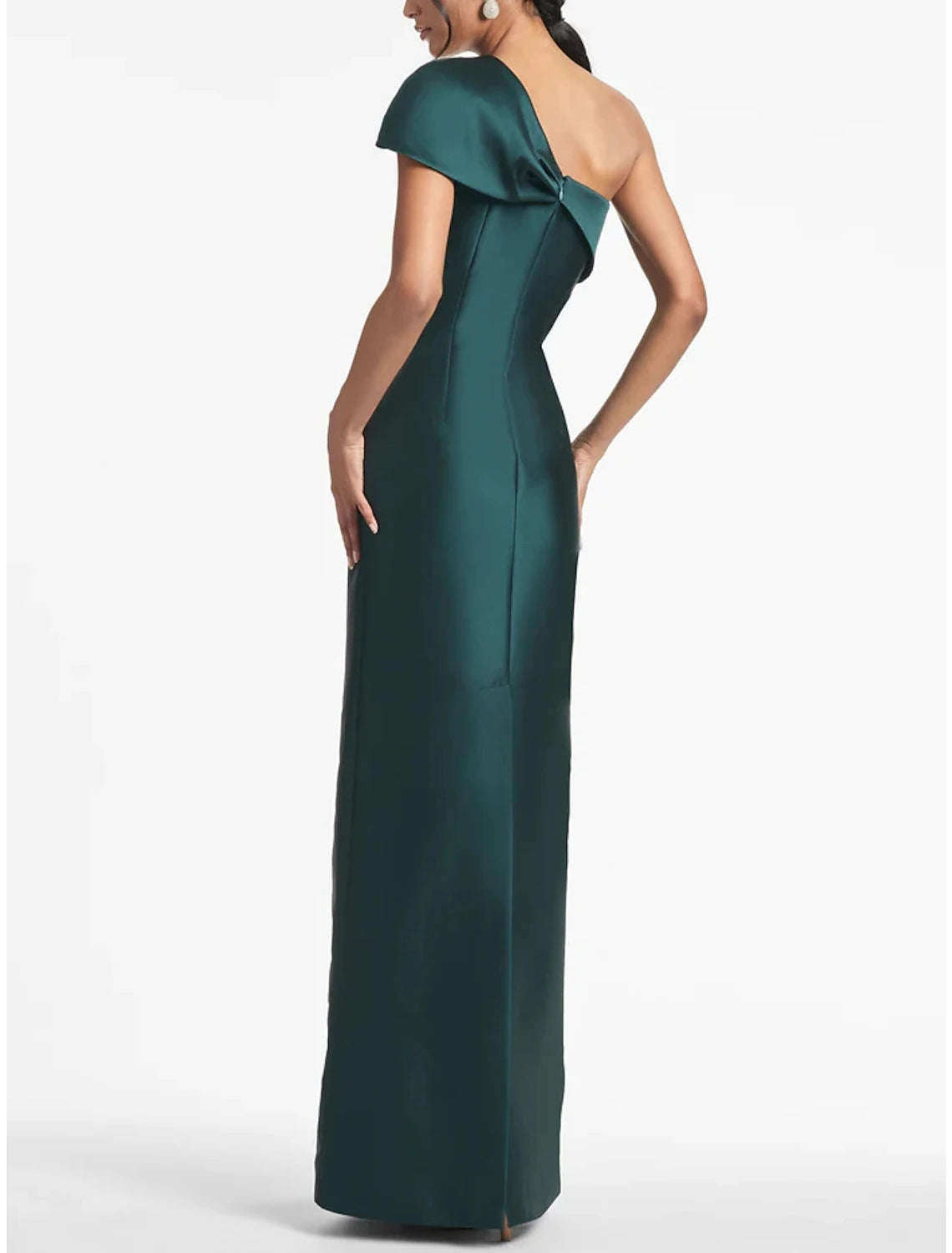 Metallic Satin One-Shoulder Mermaid Evening Gown with Beaded Bow Accent