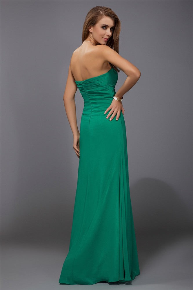 Sheath/Column Strapless Sleeveless Ruffles Long Chiffon Bridesmaid Dresses
