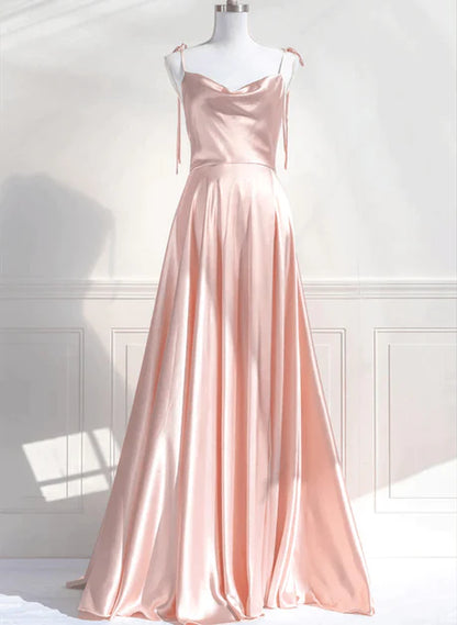 Sweet pink satin shoulder strap low back long evening dress, pink satin off the shoulder and floor evening dress
