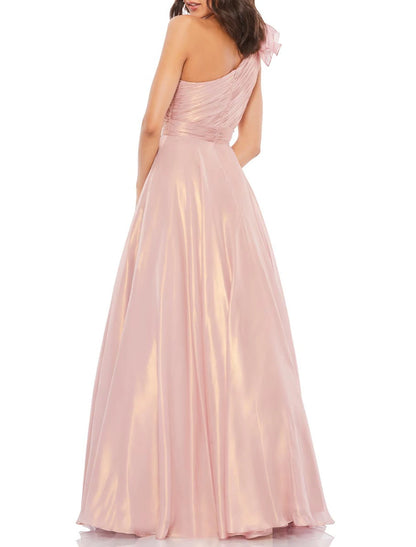 A-Line Prom Dresses Floral Dress Wedding Black Tie Floor Length Sleeveless Off Shoulder Chiffon Satin with Ruched Ruffles