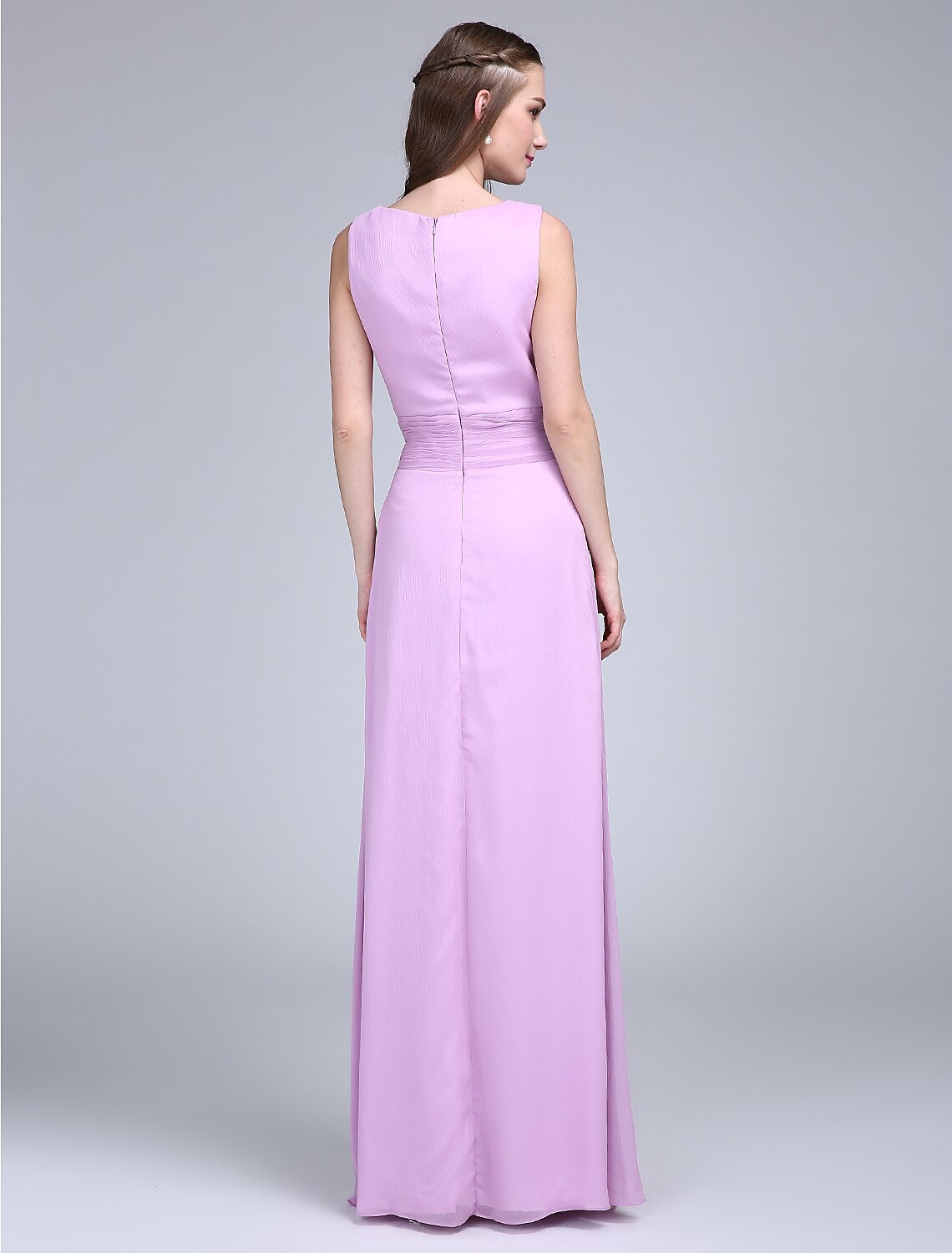 Sheath / Column Bridesmaid Dress Cowl Neck Sleeveless Elegant Floor Length Chiffon with Sash / Ribbon / Ruched