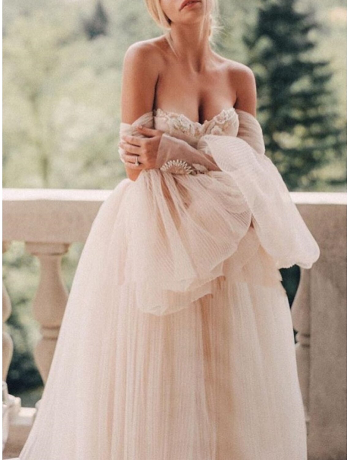 A-Line Evening Gown Elegant Dress Formal Sweep / Brush Train Long Sleeve Sweetheart Tulle with Pleats Ruched