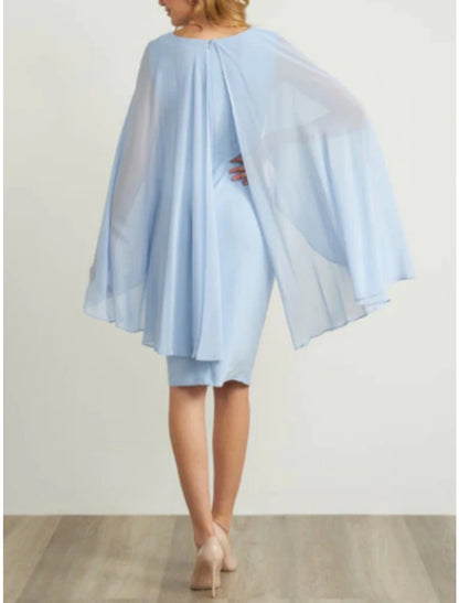 Sheath / Column Mother of the Bride Dress Simple Petite V Neck Knee Length Chiffon Long Sleeve with Solid Color