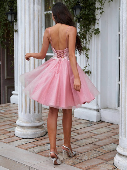 A-Line/Princess Applique V-neck Sleeveless Short/Mini Dresses