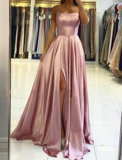 A-Line Prom Dresses Sexy Dress Formal Wedding Guest Sweep / Brush Train Sleeveless Strapless Bridesmaid Dress Stretch Satin Backless with Pleats Slit