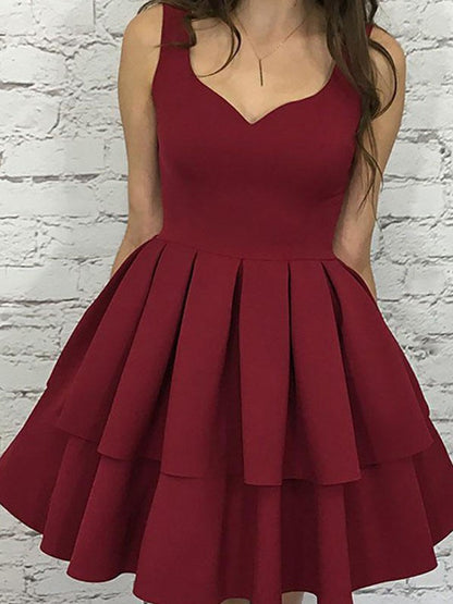 A-shaped sleeveless shoulder strap layered short homecoming dress