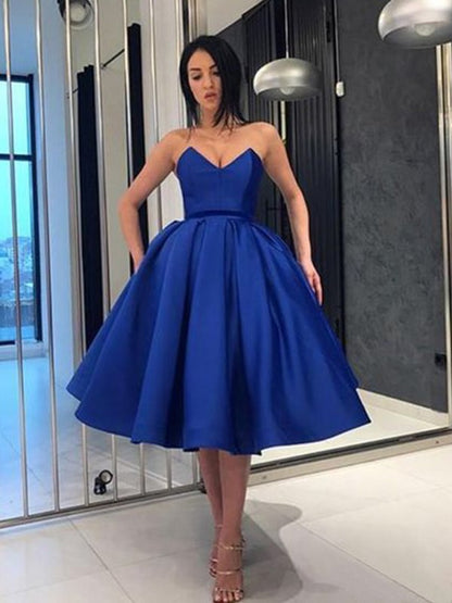 Ball Gown Satin Ruffles Sweetheart Sleeveless Knee-Length Homecoming Dresses