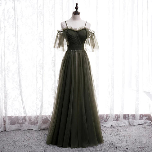 Cute and minimalist off shoulder long sheer party dress, minimalist off back sheer and floor length evening dress
