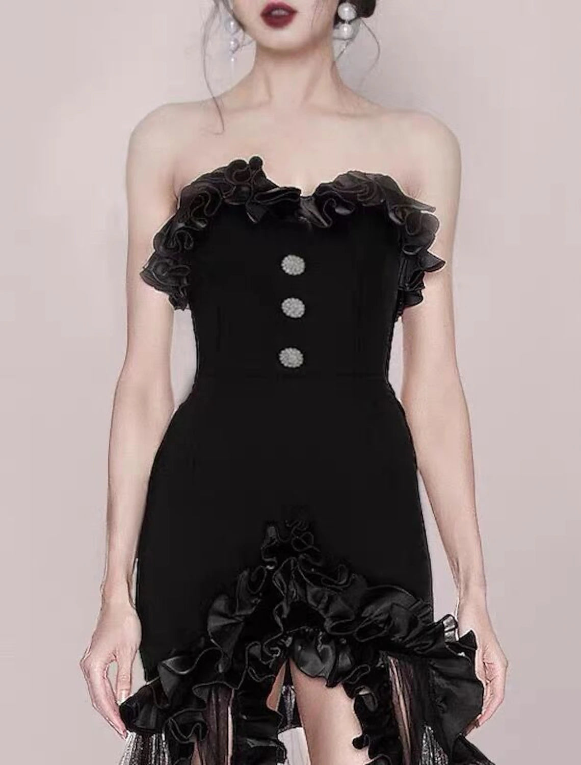 A-Line Prom Dresses Vintage Dress Party Wear Wedding Party Sweep / Brush Train Sleeveless Strapless Lace with Slit Appliques