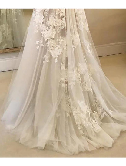 Beach Boho Wedding Dresses A-Line V Neck Sleeveless Sweep / Brush Train Lace Bridal Gowns With Appliques Summer Fall Wedding Party   Women‘s Clothing