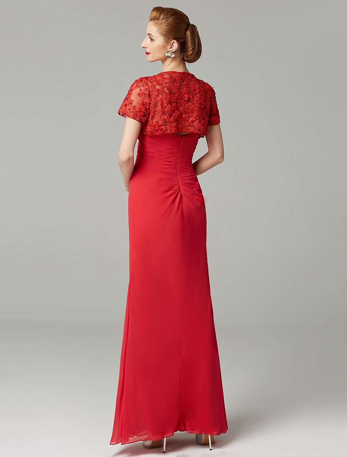Sheath / Column Mother of the Bride Dress Strapless Floor Length Chiffon Beaded Lace Sleeveless yes with Pleats Beading Split Front