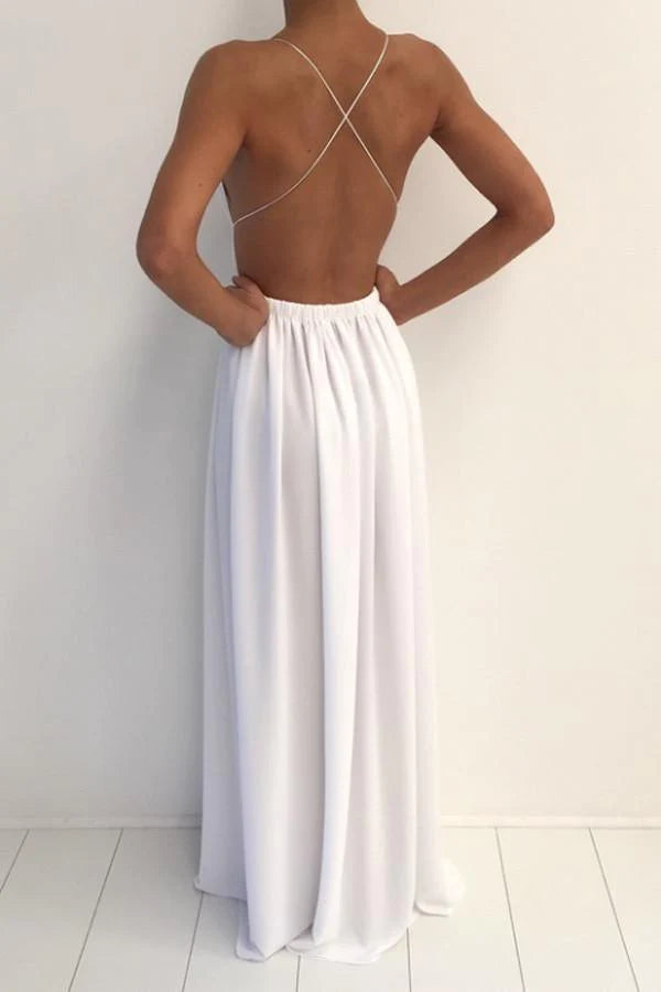 Sexy V-neck Spaghetti Strap Prom Dress With Front Split