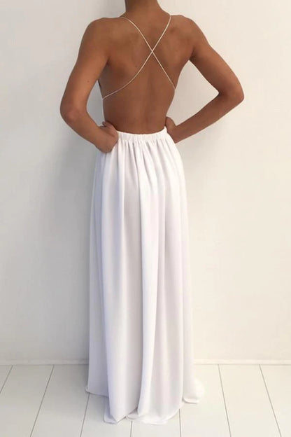 Sexy V-neck Spaghetti Strap Prom Dress With Front Split