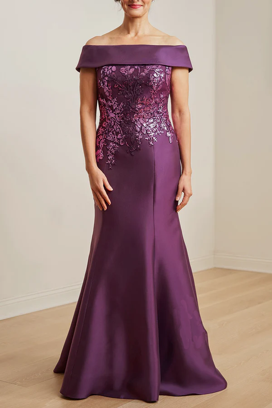 Off shoulder lace decal mermaid mother of the bride dress