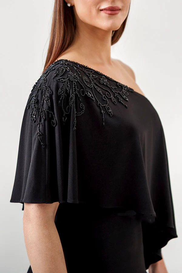 Unique shoulder bead plus size mother of the bride dress
