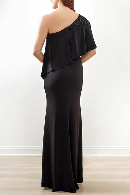 Unique shoulder bead plus size mother of the bride dress