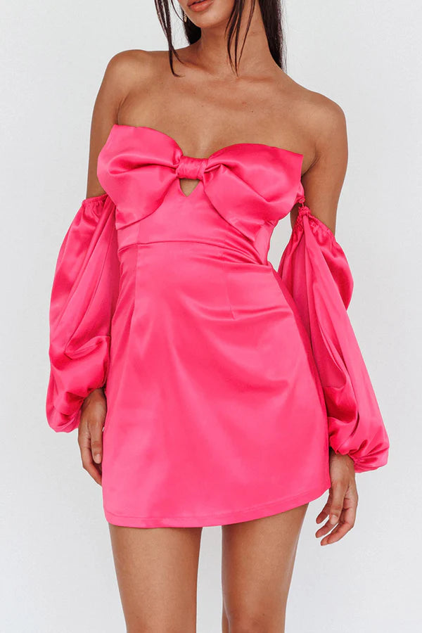 Detachable sheath/column sleeves with cute bow short Homecoming dresses