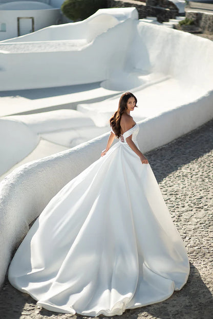 Palace Train Mermaid/Horn Sweetheart Pleated Satin Bohemian Wedding Dress
