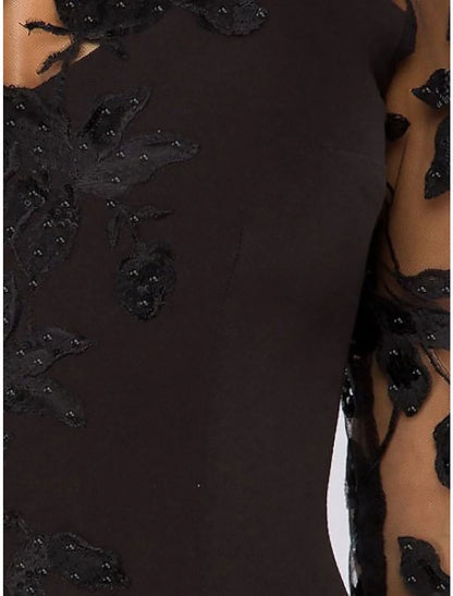 A-Line Evening Gown Elegant Dress Wedding Guest Floor Length 3/4 Length Sleeve Jewel Neck Satin with Beading Appliques