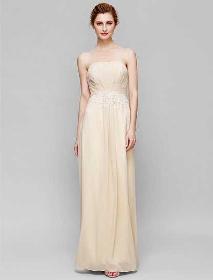 Sheath / Column Mother of the Bride Dress Lace Up Strapless Ankle Length Chiffon Lace Short Sleeve No with Lace Ruched Draping